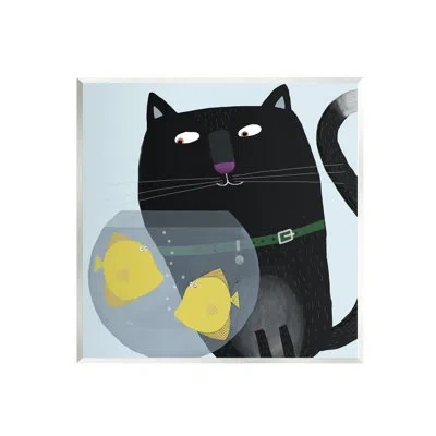 Stupell Industries Au-603-giclee Black Cat Eyeing Fish Bowl Graphic Art In Mdf