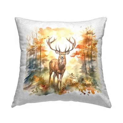 Stupell Industries Autumn Forest Stag Printed Outdoor Throw Pillow Design By Andrea Haase In Orange
