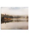 Stupell Industries Autumn Lake Misty Landscape Distant Pine Tree Forest Stretched Canvas Wall Art By Irene W In Orange