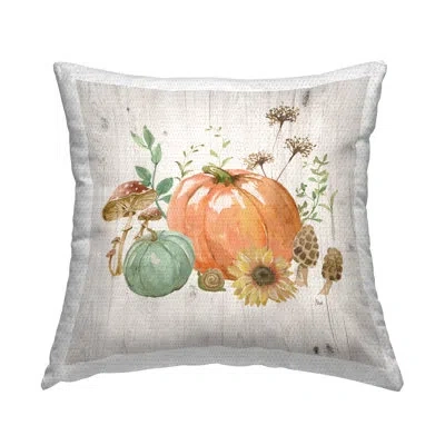 Stupell Industries Autumn Pumpkin Mushrooms Outdoor Printed Pillow By Nan In Brown