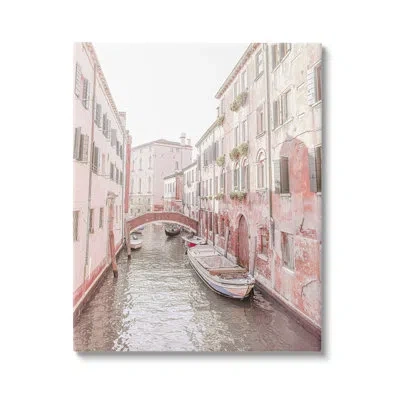 Stupell Industries Aw-289-canvas Canal Boat City Water Bridge On Canvas By Erin Marie Photograph In Pink