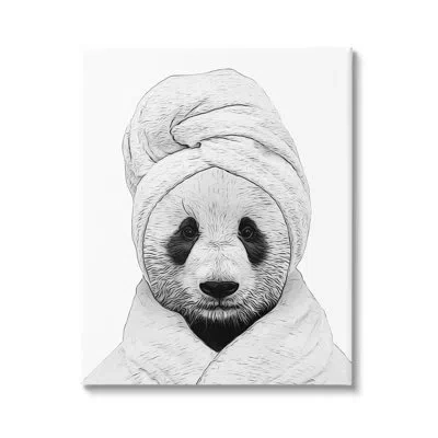 Stupell Industries Aw-334-canvas Panda Bear Wildlife Bathroom Robe On Canvas By Annalisa Latella Graphic Art In Black;white