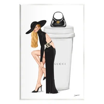 Stupell Industries Ax-271-wood Trendy Girl And Coffee Cup On Mdf Graphic Art In White