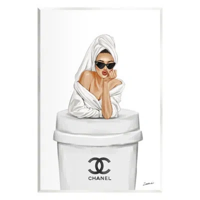 Stupell Industries Ax-272-wood Girl In Robe Morning Coffee On Mdf By Ziwei Li Graphic Art In White