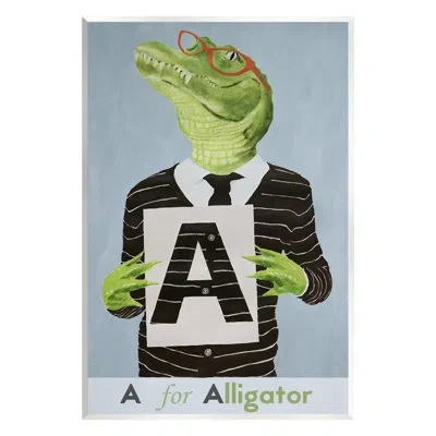 Stupell Industries Ax-432-wood Educational A For Alligator On Mdf By Coco De Paris Graphic Art In Blue