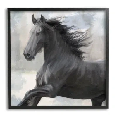 Stupell Industries Az-026-framed Black Stallion Horse Framed On Wood Print In Midnight Black Framed Giclee