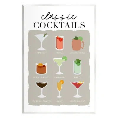 Stupell Industries Az-745-wood Classic Cocktails Chart On Canvas By Natalie Carpentieri Print In Black;white;green;gray;red;yellow