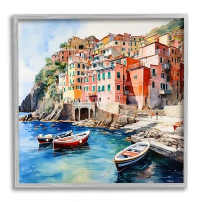 Stupell Industries Ba-027-framed Cinque Terre Boats In Farmhouse Gray Framed Giclee