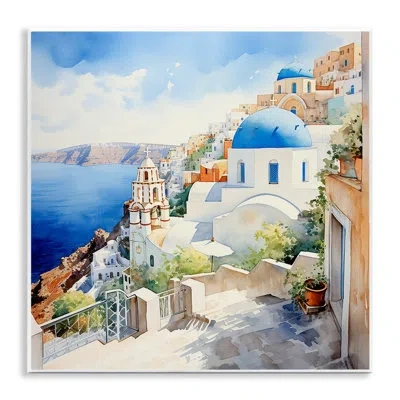 Stupell Industries Ba-029-framed Santorini City Landscape By Lsr Design Studio In Blue;white;green