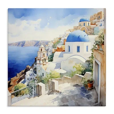 Stupell Industries Ba-029-framed Santorini City Landscape By Lsr Design Studio In Blue;white;green