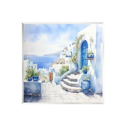 Stupell Industries Ba-030-framed Santorini Terrace View By Lsr Design Studio In Blue;white;green