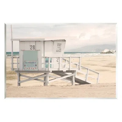 Stupell Industries Ba-046-framed Lifeguard Hut On Beach On Canvas By Marcus Prime Print In Beige
