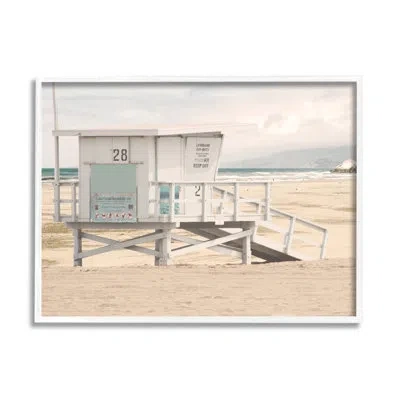 Stupell Industries Ba-046-framed Lifeguard Hut On Beach On Canvas By Marcus Prime Print In Coastal White Framed Giclee