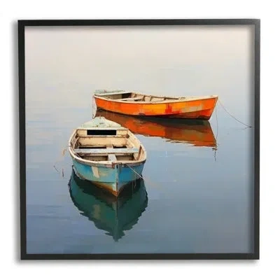 Stupell Industries Ba-053-framed Orange And Blue Boats In Midnight Black Framed Giclee