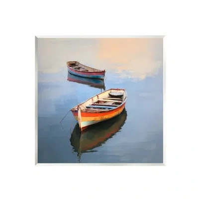 Stupell Industries Ba-054-framed Striped Boats In Lake In Blue