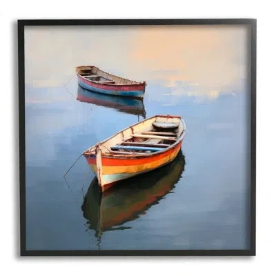 Stupell Industries Ba-054-framed Striped Boats In Lake In Blue