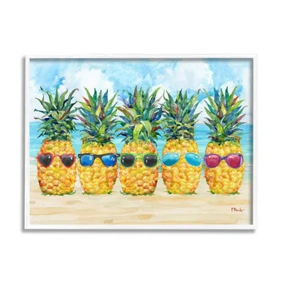 Stupell Industries Ba-064-framed Pineapples And Sunglasses By Paul Brent In Coastal White Framed Giclee