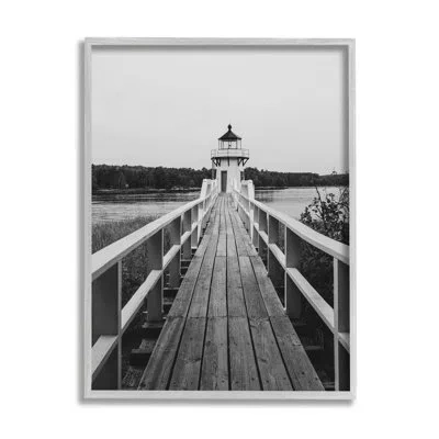Stupell Industries Ba-103-framed Rustic Lighthouse Photography On Canvas By Daniel Sproul Print In Farmhouse Gray Framed Giclee