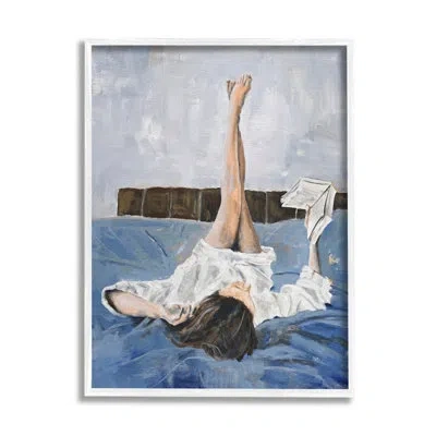 Stupell Industries Ba-130-framed Woman Reading Book On Canvas By Design Fabrikken Print In Blue