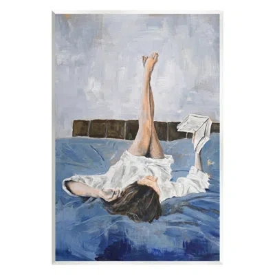 Stupell Industries Ba-130-framed Woman Reading Book On Canvas By Design Fabrikken Print In Blue