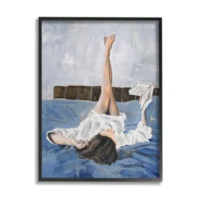Stupell Industries Ba-130-framed Woman Reading Book On Canvas By Design Fabrikken Print In Midnight Black Framed Giclee