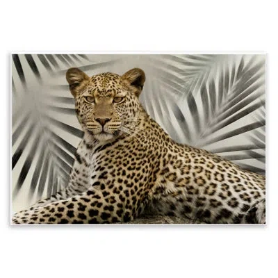 Stupell Industries Ba-308-wood Leopard With Palm Fronds In Brown