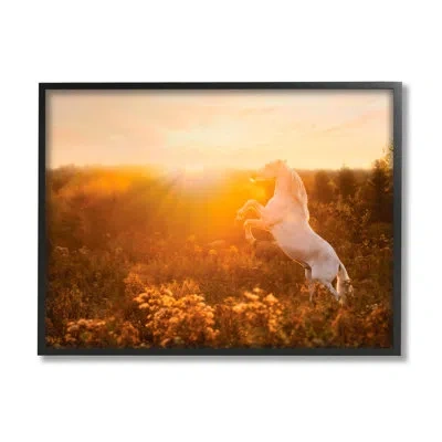 Stupell Industries Ba-332-framed Standing Horse In Rising Sun In Midnight Black Framed Giclee