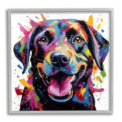 Stupell Industries Ba-350-framed Smiling Dog Modern Splatter Framed On Wood By Marybeth Cunningham Print In Farmhouse Gray Framed Giclee