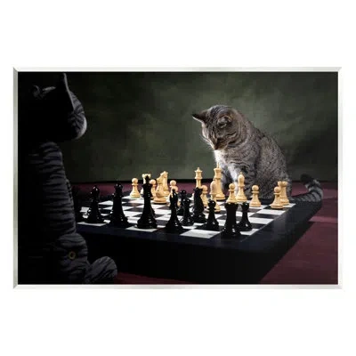Stupell Industries Ba-363-wood Cats Playing Chess In Black