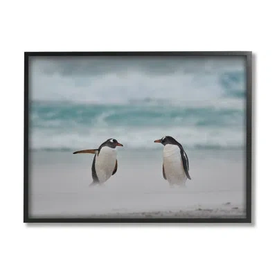 Stupell Industries Ba-406-framed Penguins On Arctic Beach In Midnight Black Framed Giclee