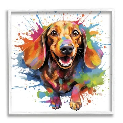 Stupell Industries Ba-420-framed Spaniel Dog Vibrant Splash By Marybeth Cunningham Single Picture Frame Print On Canvas In Coastal White Framed Giclee