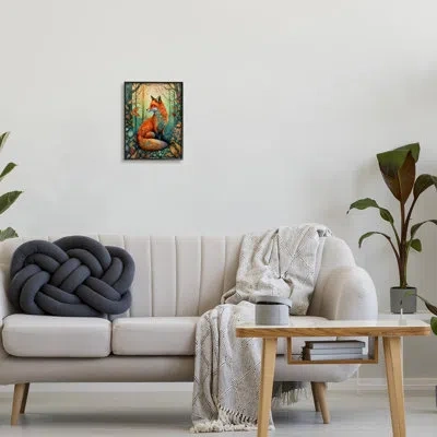 Stupell Industries Ba-425-framed Vibrant Fox In Forest Foliage By The Dutch Lady Single Picture Frame Print On Canvas In Midnight Black Framed Giclee
