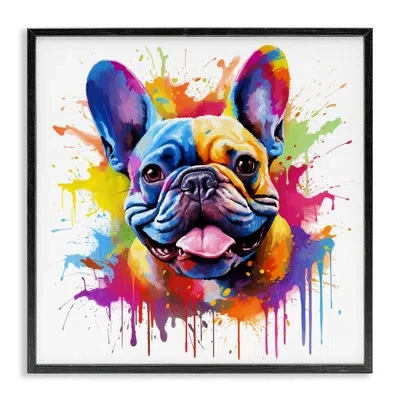 Stupell Industries Ba-439-framed French Bulldog Modern Splash By Marybeth Cunningham Single Picture Frame Print On Canv In Midnight Black Framed Giclee