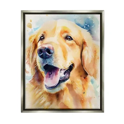 Stupell Industries Ba-504-floater Happy Retriever Portrait Framed On Canvas Print In Luster Gray Floater Frame