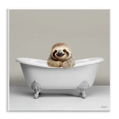 Stupell Industries Ba-615-wood Happy Sloth In Bathtub On Mdf Print In Grey