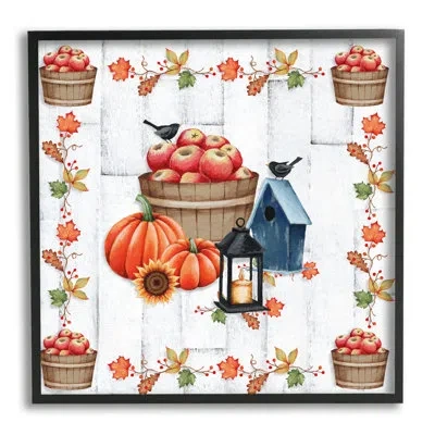 Stupell Industries Ba-804-framed Autumnal Apples And Lantern In Midnight Black Framed Giclee