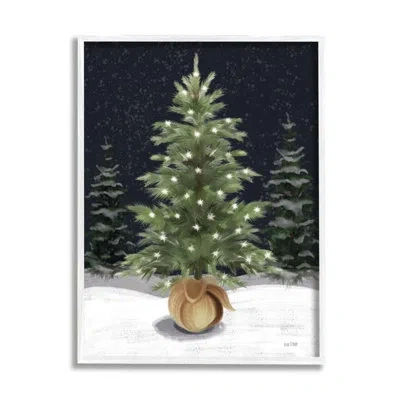 Stupell Industries Ba-824-framed Christmas Tree Snow Scene By House Fenway Single Picture Frame Print On Canvas In Coastal White Framed Giclee