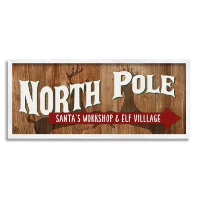 Stupell Industries Ba-827-framed Rustic North Pole With Arrow By Kim Allen Single Picture Frame Print On Canvas In Coastal White Framed Giclee