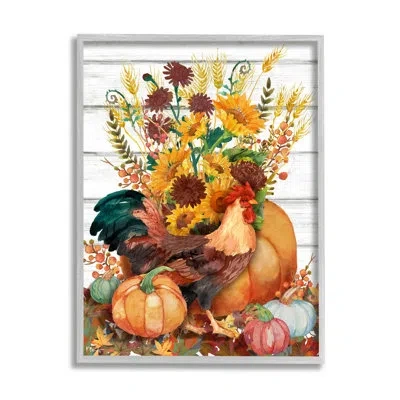 Stupell Industries Ba-840-framed Rustic Sunflowers And Hen By Paul Brent Single Picture Frame Print On Canvas In Farmhouse Gray Framed Giclee