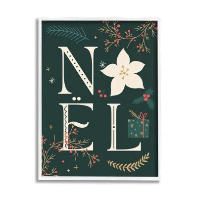 Stupell Industries Ba-842-framed Noel With Christmas Bloom By Lil' Rue Single Picture Frame Print On Canvas In Coastal White Framed Giclee