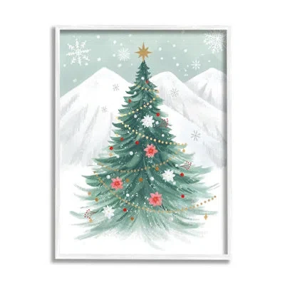 Stupell Industries Ba-856-framed Subtle Christmas Tree In Snow In Coastal White Framed Giclee