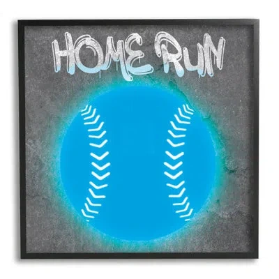 Stupell Industries Ba-867-framed Home Run Urban Sports Framed On Wood Print In Midnight Black Framed Giclee