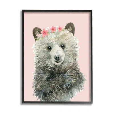 Stupell Industries Ba-870-framed Fuzzy Bear With Floral Crown By Carol Robinson Single Picture Frame Print On Canvas In Midnight Black Framed Giclee