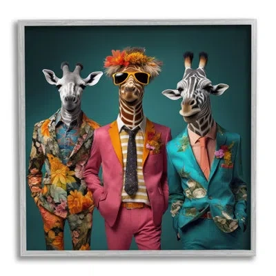 Stupell Industries Ba-917-framed Wildlife In Formal Fashion Single Picture Frame Print On Canvas In Farmhouse Gray Framed Giclee