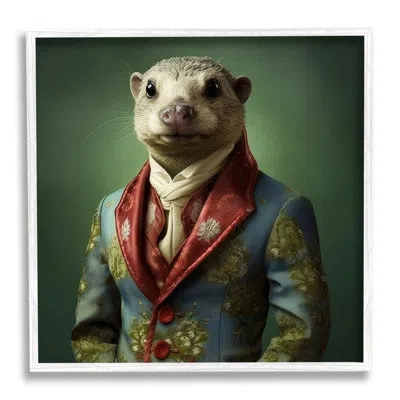 Stupell Industries Ba-926-framed Classy Animal Fashion Portrait Single Picture Frame Print On Canvas In Coastal White Framed Giclee
