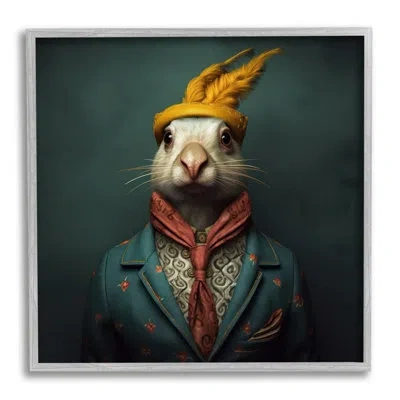 Stupell Industries Ba-928-framed Vintage Elegant Rabbit Wrapped Canvas Print In Green;red;yellow