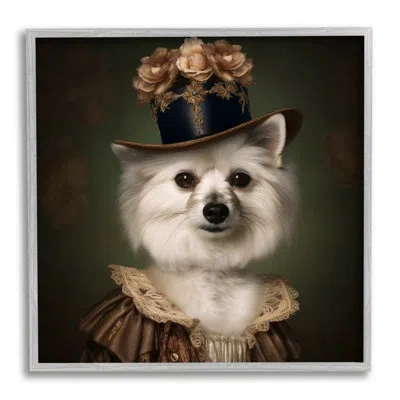 Stupell Industries Ba-933-framed Vintage Style Dog Portrait Framed On Wood Print In Farmhouse Gray Framed Giclee