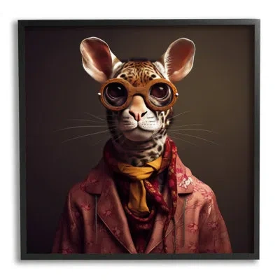 Stupell Industries Ba-935-framed Snazzy Wildlife Animal Fashion Framed On Wood Print In Midnight Black Framed Giclee