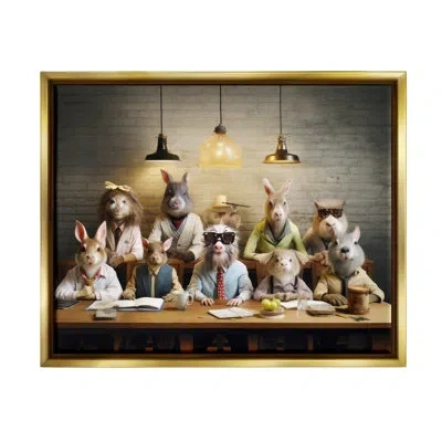 Stupell Industries Ba-936-floater Wild Animals At Table Framed On Canvas Print In Metallic Gold Floater Frame