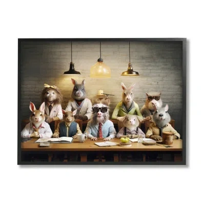 Stupell Industries Ba-936-framed Wild Animals At Table Framed On Wood Print In Midnight Black Framed Giclee